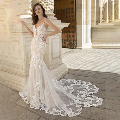 Wedding Dress Backless Lace Fishtail Dress Bride Mermaid Sexy Dress Sleeveless Slim Fit