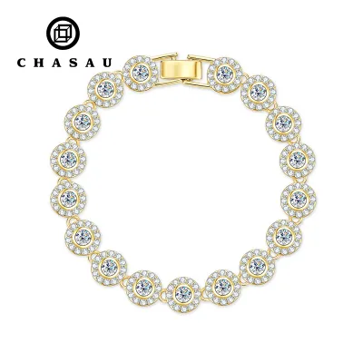 Fine Jewelry Fashion VVS1 D Color Round Cut 3.7mm Moissanite Halo Setting Sunflower Single-row Full-diamond Bubble Bracelet