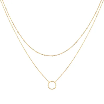 Fashion Beaded Satellite Chains Smooth Finish Circle 925 Sterling Silver Gold Plated Double Layered Necklace Jewelry Accessories
