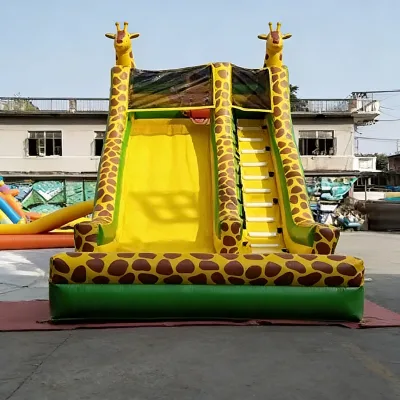 Commercial Grade Inflatable Slide Giraffe Design with Climbing Ladder for Outdoor Event Rental Business