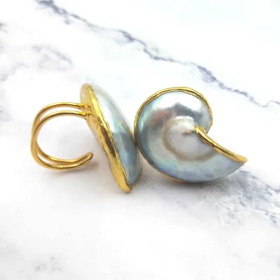 Plated High Quality Jewelry Ornament Snail Shell Finger Rings Jewelry Women Big Open Ring Gold Adjustable Natural Gemstone Rings
