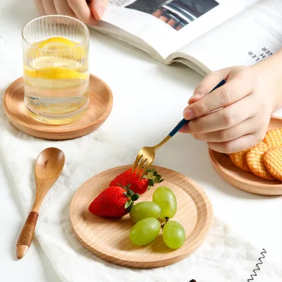 Beech Wood Tray Round Wood Polished Tray for Fruit Candy Cake Small Tray Fruit Snacks Nuts Dessert Plate