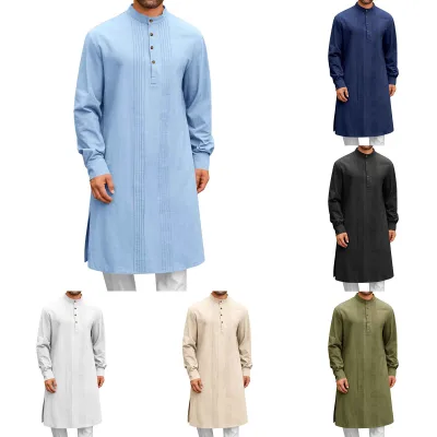 Men's Arabic Style Fashion Simple Long Shirt Muslim Robe