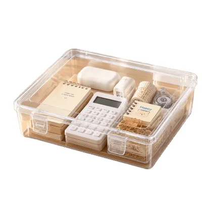 GREENSIDE PP Transparent Plastic Storage Box Lock Modern Minimalist Design Stackable Dividers Drawer Storage Box for Accessories