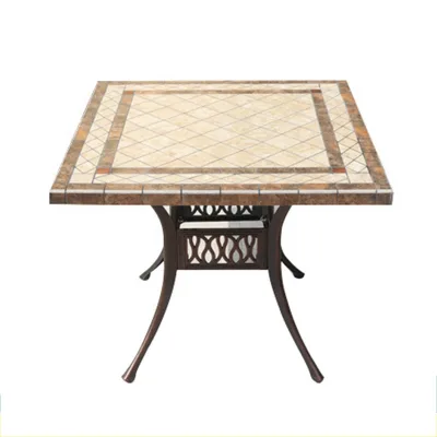 Hot Sale Luxury Design Weather Proof Metal Outdoor Dining Hotel Courtyard Cafe Garden Square Mineral White Ceramic Tile Top