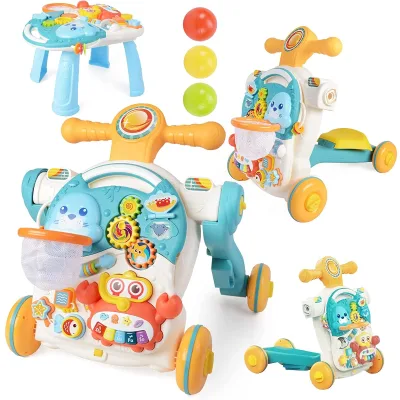 2in1 Toddler Walker&Learning Table Set Baby Stroller Walking Trolley and Study Desk