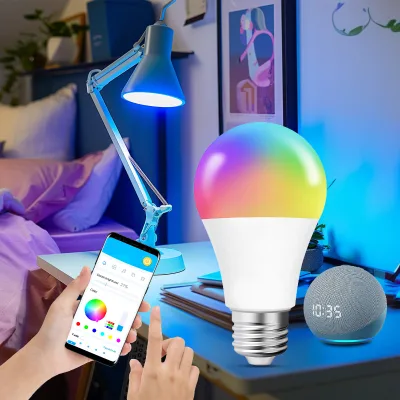 E26 RGB Smart LED Bulb 120V 800LM RGB+2700K-6500K Dimmable LED Bulb CRI8015000H Long Life RGBW Smart Light Bulb