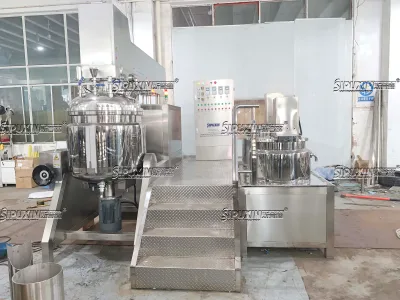 Hot Sale 300L Electric Heating Hydraulic Lifting Vacuum Homogenizer with Oil & Water Tank for Cream Lotion Shampoo