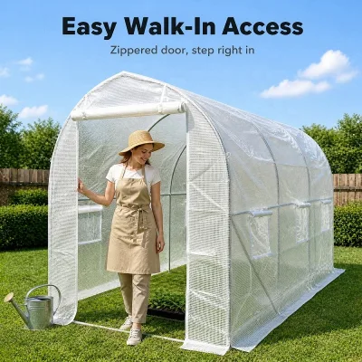 Outdoor Spire Top Garden Greenhouse 3x2x2m, Pointed Roof Walk in Plant House for Year Round Vegetable and Flower Growing