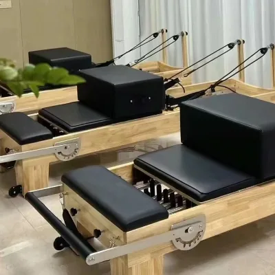 Portable and Compact Oak Wood Foldable Pilates Reformer Bed