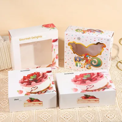 Gold Stamping Square Hinged Cake Box with Transparent Window for Baking and Packaging