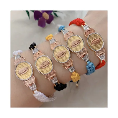 FLBBG28 Gorgeous Guadalupe  Braided Bracelets Metal Medallion with Rope Accents for Devotees and Fashion - Seekers!