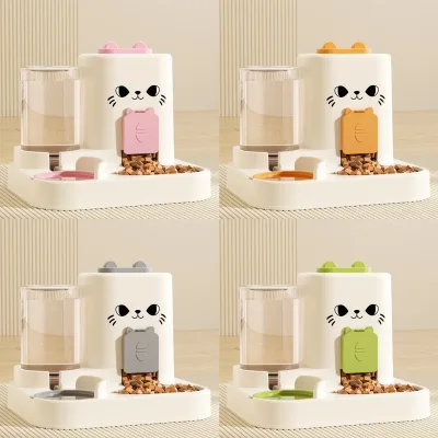 Food-Safe PP Pet Feeder & Water Dispenser Combo 0.8L Cute Cat Face Candy Colors All-Season Use for Dogs Cats