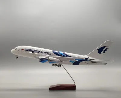 Best Sell New LED Light Voice Control Aircraft Model A380 Malaysian Decoration Simulation Aircraft Resin Model 46CM