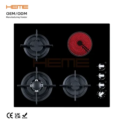 UKCA 58cm Glass Panel Home Kitchen Cooktop 4 Burners Gas-Ceramic Hybrid Built-In Electric Manufacturer Direct
