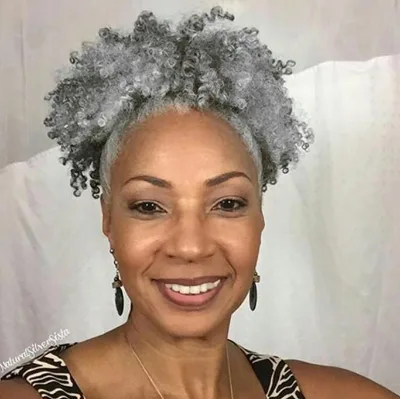 Salt and Pepper Hair ,silver Grey Natural Hair Puff Bun for Black Women,Clip in Drawstring Grey Ponytail Human Hair 100g