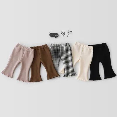 Kids Baby Girls Pants Casual Trousers Pants Children Plaid Trousers Fashion Clothing Girls Elasticity Flare Pants