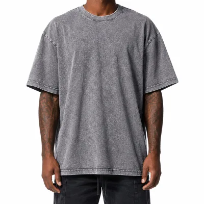 Wholesale S-5XL Size Stocked Blank Snow Washed Tees 230 GSM Heavyweight 100% Cotton Print on Demand Service Plain T-shirts