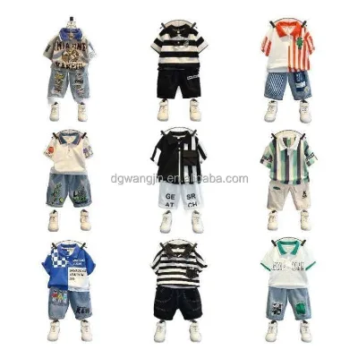 Boys' Summer Fashion Polo Shirt Shorts Set Short Sleeve Striped Shirt Half Sleeve Shorts Pure Cotton Children's Summer Outing