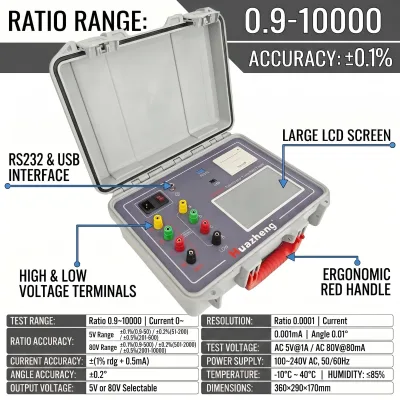 Huazheng Phase Displacement Angle Excitation Current No Load Voltage Ratio Winding Connection Transformer TTR Meter