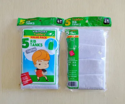 OEM 5 in 1 Pack Summer O-neck Shirts Plain White Bulk Baby Sleeveless Tank Top Stretch Rib Kids Vest for Boys
