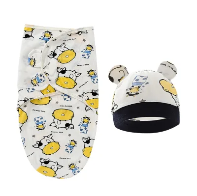 Newborn Swaddle Wrap and Hat Set Cotton Baby Swaddling Sleeping Bag Infant Envelope Sleep Sack Bedding for 0-6 Months