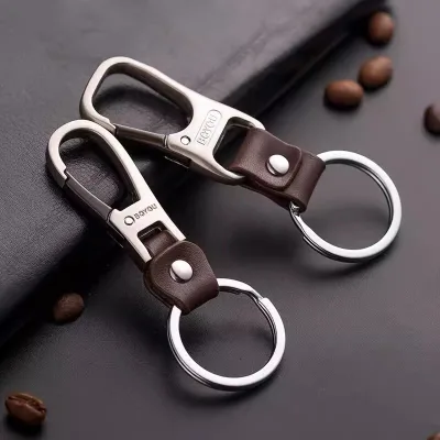 Vintage Zinc Alloy Carabiner Leather Keychain Men Business Waist Hanging Anti-lost Key Ring Holder for Promotional Gift