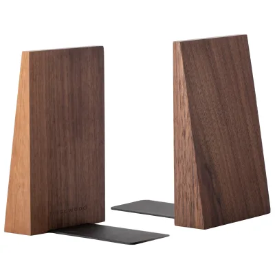 Muso Handmade Acacia Wood Bookends Thickened Wooden Bookends Heavy Books Non-Skid Bookends Creative Decorative Design Shelves