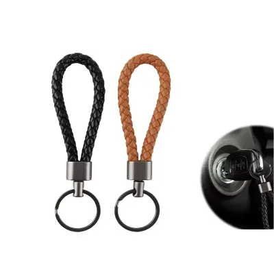 New Arrivals Promotional Gifts Manufacturer Custom Woven Simple Braided Rope Customized Carabiner Pu Leather Keychain