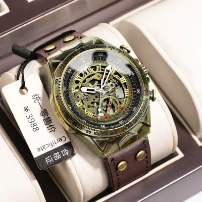 Retro Automatic Mechanical Watch Hollow Watch for Men Waterproof Luminous Fashion Trend New Watches Casual Joker.