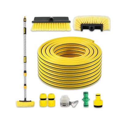 Extended-handle Telescopic Car Wash Wand Water-through Soft-bristle Brush PP Aluminum Alloy Material China-made Cleaning Tool