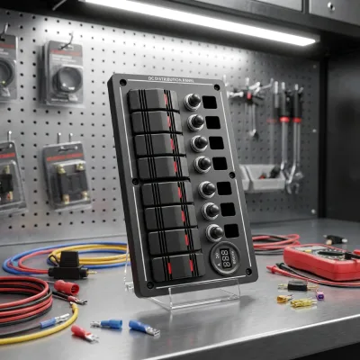 8 Gang Aluminum DC Distribution Panel 12V/24V with Rocker Switches Voltmeter Overload Protection for Marine RV Car Mod