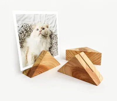 Solid Wood Triangle Photo & Card Holder for Tabletop or Desktop Display for Picture Frame Display