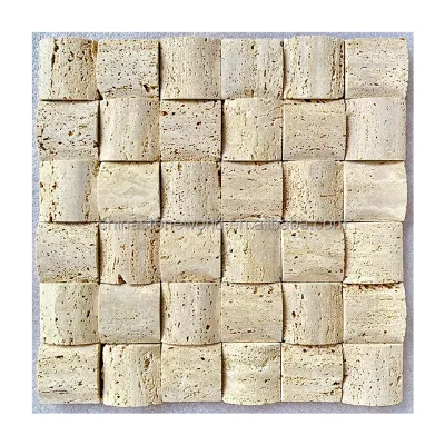 Beige Travertine Tile square Stone Mosaic Interlock Flooring Driveway Park Home Decor Wall Cladding Tile Construction Stone