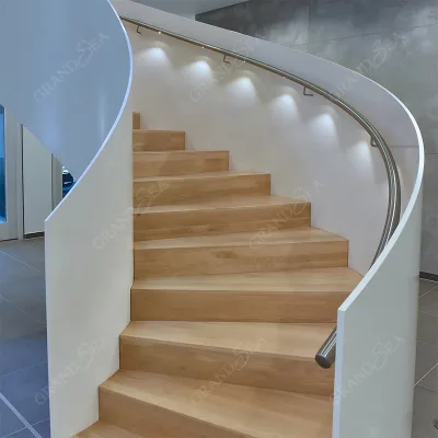 Modern Easy Install Customizable Villa Commercial Wooden Spiral Staircase with Solid Wood Treads for Indoor Use