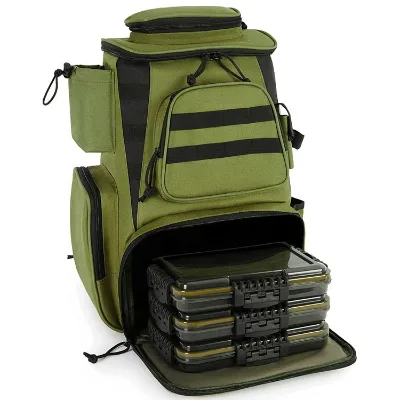 Fishing Backpack with Rod Holder Waterproof Large Storage Fishing Tackle Bag with Trays Included for Fishing Outdoors Camping