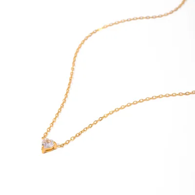 Gold Plated Heart Love Stainless Steel Clear Zircon Heart Pendant Necklace