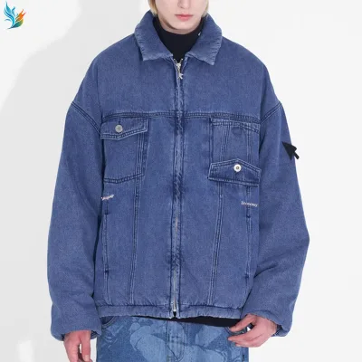 Custom Design Retro Vintage Wash Casual Fashion Men Autumn Winter Loose Coat Zipper Fashion Bomber Zipper Denim Jacket