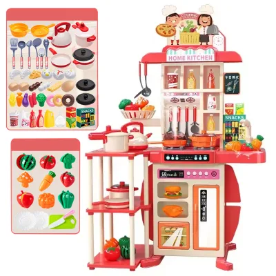 73PCS Luminous Real Water Outlet Simulation Kitchen Toy Set 95cm Kitchen Toy for Kids New Design Baby Cooking Toys
