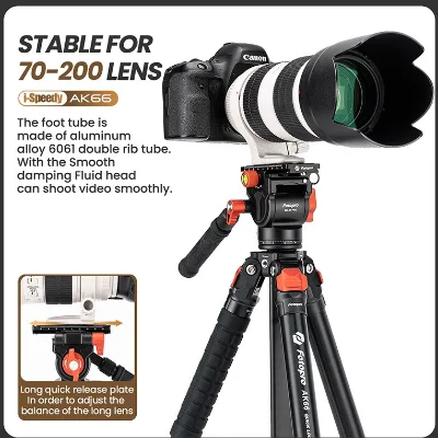 Hot Selling Professional Adjustable Travel Tripod Semi-automatic Locking System Fluid Head Tripod for DSLR