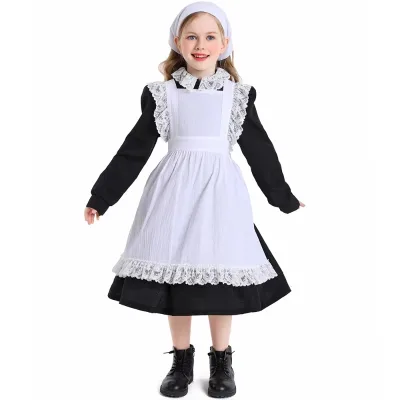 Colonial Farm Village Girl Costumes Pioneer Prairie Dress 2-4Y 4-10Y 10-16Y Tween Teens Carnival Halloween Book Week Dress
