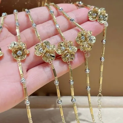AU750 Bracelet 18K Solid Gold Two-Tones Gilded Flower Bud Bracelet Light Luxury Premium Women's Bracelet Jewelry