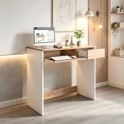 High Load 75cm H 80cm W 45cm Deep White Melamine Sled Base Soft-Close Keyboard Tray Modern Computer Desk for Home Office