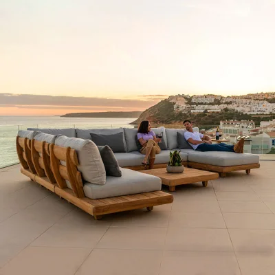 Modern Outdoor Waterproof Teak Sofa Patio Set Solid Wood with Sun Protection for Courtyard or Apartment Leisure Villa Design