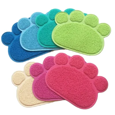 Customize Size Durable Paw Shape PVC Pet Sand Mat Cat Bowl Food Water Place Mat Cat Litter Mats
