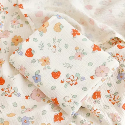 2 Layer Hybrid Crinkle Organic 100% Cotton Double Fabric Flower Crepe Printed Cotton Gauze Rolls