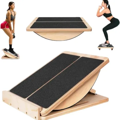 Adjustable Wooden Stretching Board and Balance Board Set for Home Fitness