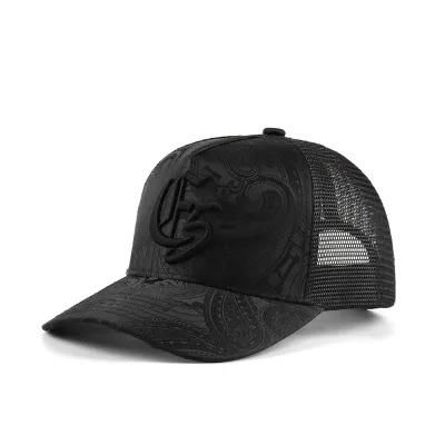 High Quality Custom 5-Panel All-Over Print Hip Hop Fashion Style 3D Embroidery Logo Outdoor Beach Performance Canvas Mesh Terry