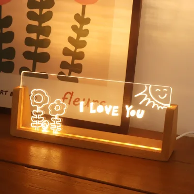 Customized Outside Carved 3d Acrylic Night Light With Wood Base Usb Charge Christmas Gift for Friend Decor Room