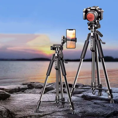 Adjustable 1.6m Heavy-Duty DSLR Camera Tripod, Portable Travel Tripod WithPhone Holder for Photography/Live Streaming